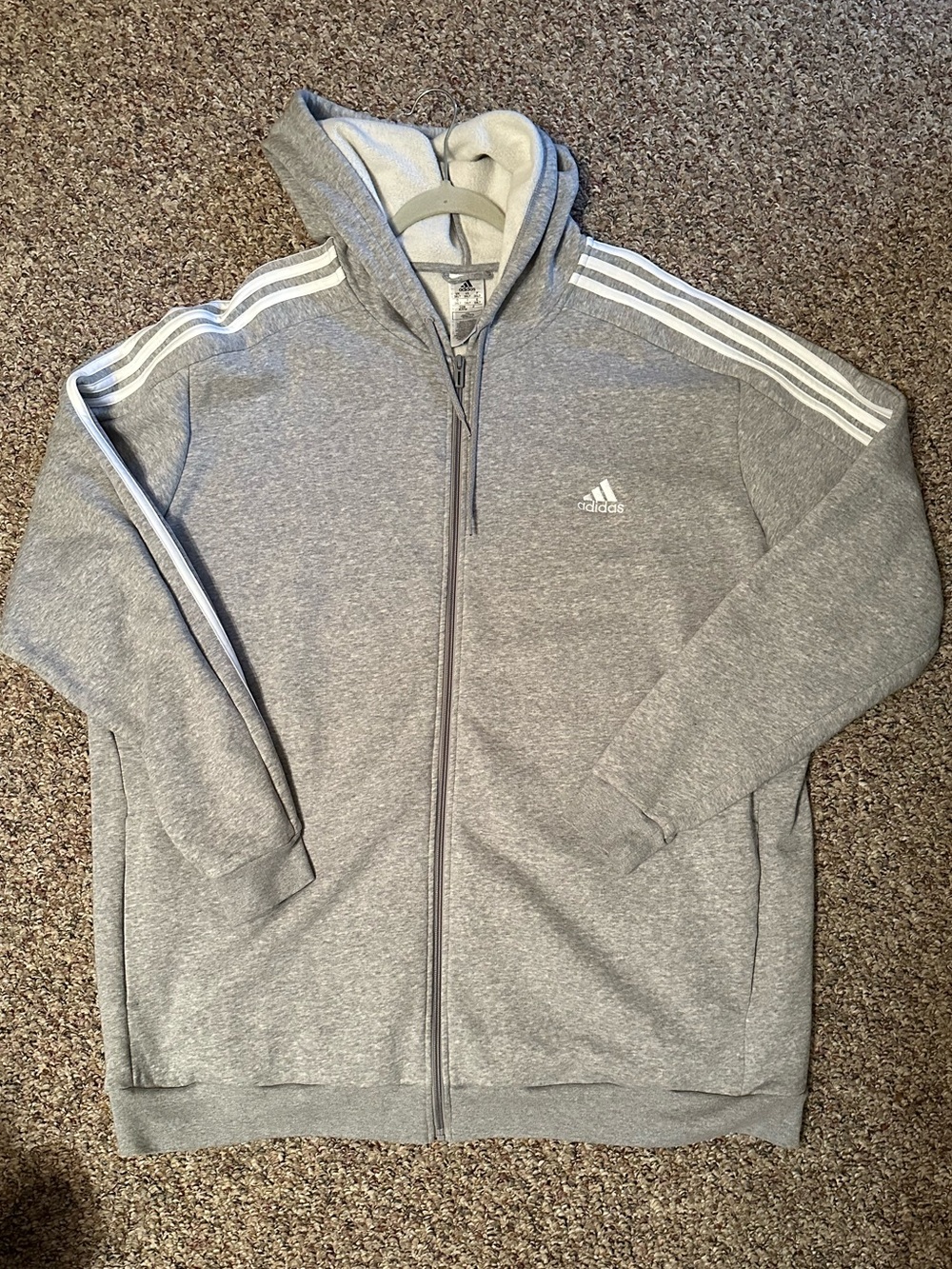 NWOT adidas Men’s Grey Full-Zip Hooded Jacket with White Stripes sz 3XLT